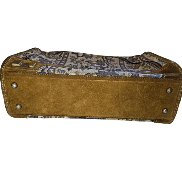 Vintage Neiman Marcus Floral Tapestry & Suede Suitcase With Lock - Picture 9 of 11